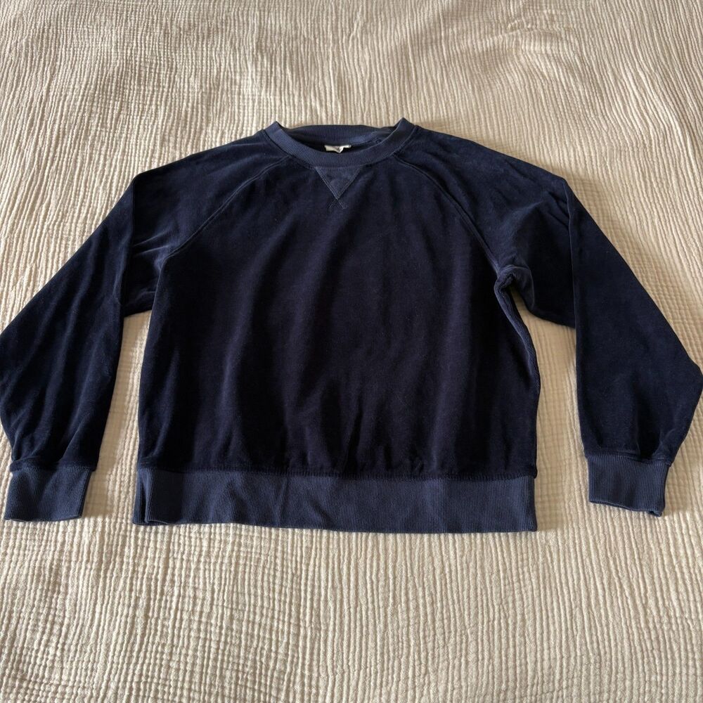PACT Navy Blue Cotton Velour Sweater Womens Size Medium Cozy/Lounging